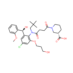 COc1ccccc1[C@@H](O)c1cc(Cl)cc(OCCCO)c1N(CC(C)(C)C)C(=O)CCC(=O)N1CCC[C@H](C(=O)O)C1 ZINC000072114661