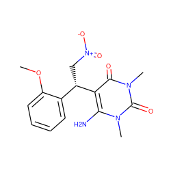 COc1ccccc1[C@H](C[N+](=O)[O-])c1c(N)n(C)c(=O)n(C)c1=O ZINC000000101895