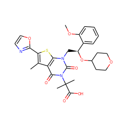 COc1ccccc1[C@H](Cn1c(=O)n(C(C)(C)C(=O)O)c(=O)c2c(C)c(-c3ncco3)sc21)OC1CCOCC1 ZINC000207531097