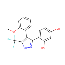 COc1ccccc1-c1c(-c2ccc(O)cc2O)n[nH]c1C(F)(F)F ZINC000096793144