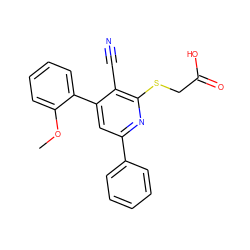 COc1ccccc1-c1cc(-c2ccccc2)nc(SCC(=O)O)c1C#N ZINC000004645096