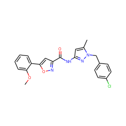 COc1ccccc1-c1cc(C(=O)Nc2cc(C)n(Cc3ccc(Cl)cc3)n2)no1 ZINC000004034804