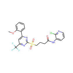 COc1ccccc1-c1cc(C(F)(F)F)nc(S(=O)(=O)CCCC(=O)Nc2cccnc2Cl)n1 ZINC000003655054