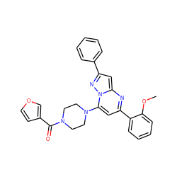 COc1ccccc1-c1cc(N2CCN(C(=O)c3ccoc3)CC2)n2nc(-c3ccccc3)cc2n1 ZINC000095568480