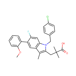 COc1ccccc1-c1cc2c(C)c(CC(C)(C)C(=O)O)n(Cc3ccc(Cl)cc3)c2cc1F ZINC000653708987