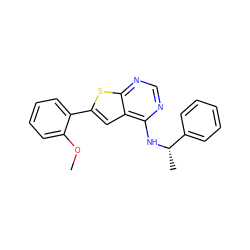 COc1ccccc1-c1cc2c(N[C@@H](C)c3ccccc3)ncnc2s1 ZINC000299858710