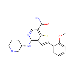 COc1ccccc1-c1cc2c(N[C@H]3CCCNC3)ncc(C(N)=O)c2s1 ZINC000064559223