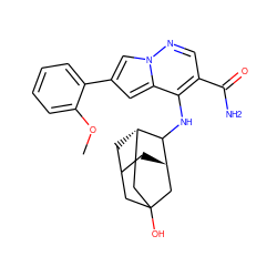 COc1ccccc1-c1cc2c(NC3[C@H]4CC5C[C@H]3CC(O)(C5)C4)c(C(N)=O)cnn2c1 ZINC000146097904