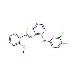 COc1ccccc1-c1cc2c(Nc3ccc(F)c(Cl)c3)ncnc2s1 ZINC000299856671