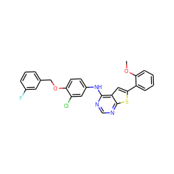 COc1ccccc1-c1cc2c(Nc3ccc(OCc4cccc(F)c4)c(Cl)c3)ncnc2s1 ZINC000299861190