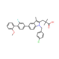 COc1ccccc1-c1ccc(-c2ccc3c(c2)c(C)c(CC(C)(C)C(=O)O)n3Cc2ccc(Cl)cc2)cc1F ZINC000028332813