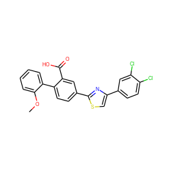 COc1ccccc1-c1ccc(-c2nc(-c3ccc(Cl)c(Cl)c3)cs2)cc1C(=O)O ZINC000204964820