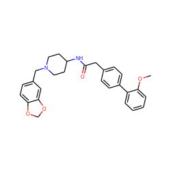 COc1ccccc1-c1ccc(CC(=O)NC2CCN(Cc3ccc4c(c3)OCO4)CC2)cc1 ZINC000028397587