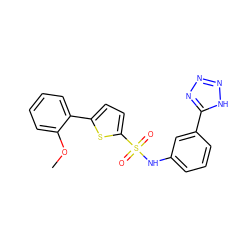 COc1ccccc1-c1ccc(S(=O)(=O)Nc2cccc(-c3nnn[nH]3)c2)s1 ZINC000114604255