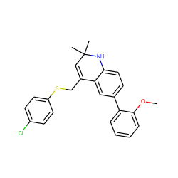 COc1ccccc1-c1ccc2c(c1)C(CSc1ccc(Cl)cc1)=CC(C)(C)N2 ZINC000014968678