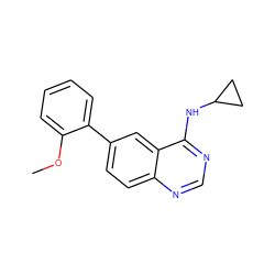 COc1ccccc1-c1ccc2ncnc(NC3CC3)c2c1 ZINC000004265483