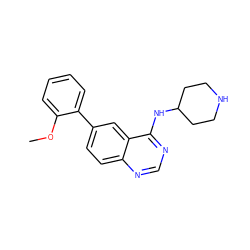 COc1ccccc1-c1ccc2ncnc(NC3CCNCC3)c2c1 ZINC000004266779