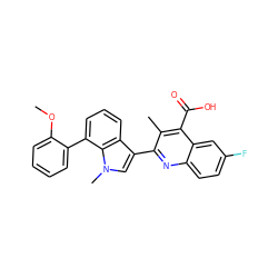 COc1ccccc1-c1cccc2c(-c3nc4ccc(F)cc4c(C(=O)O)c3C)cn(C)c12 ZINC000029465391