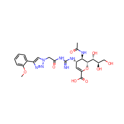 COc1ccccc1-c1cn(CC(=O)NC(=N)N[C@H]2C=C(C(=O)O)O[C@@H]([C@H](O)[C@H](O)CO)[C@@H]2NC(C)=O)nn1 ZINC001772624462