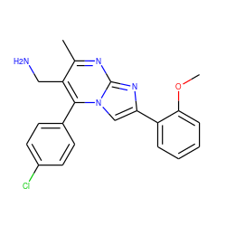 COc1ccccc1-c1cn2c(-c3ccc(Cl)cc3)c(CN)c(C)nc2n1 ZINC000064528223