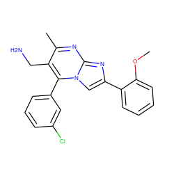 COc1ccccc1-c1cn2c(-c3cccc(Cl)c3)c(CN)c(C)nc2n1 ZINC000035900754