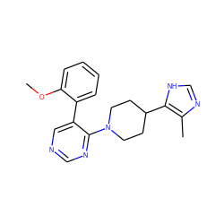 COc1ccccc1-c1cncnc1N1CCC(c2[nH]cnc2C)CC1 ZINC000036176427