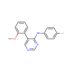COc1ccccc1-c1cncnc1Nc1ccc(F)cc1 ZINC000004267964
