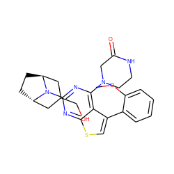 COc1ccccc1-c1csc2nc(N3[C@H]4CC[C@H]3CC(CO)C4)nc(N3CCNC(=O)C3)c12 ZINC000223007622