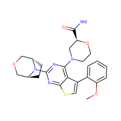 COc1ccccc1-c1csc2nc(N3[C@H]4CC[C@H]3COC4)nc(N3CCO[C@H](C(N)=O)C3)c12 ZINC000223004619