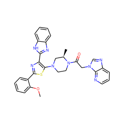 COc1ccccc1-c1nc(-c2nc3ccccc3[nH]2)c(N2CCN(C(=O)Cn3cnc4cccnc43)[C@H](C)C2)s1 ZINC000143767353