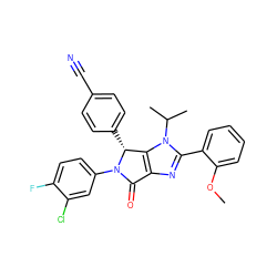 COc1ccccc1-c1nc2c(n1C(C)C)[C@@H](c1ccc(C#N)cc1)N(c1ccc(F)c(Cl)c1)C2=O ZINC000169705513