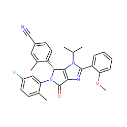 COc1ccccc1-c1nc2c(n1C(C)C)[C@@H](c1ccc(C#N)cc1C)N(c1cc(Cl)ccc1C)C2=O ZINC000169705695