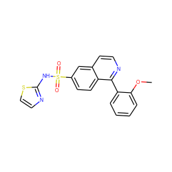 COc1ccccc1-c1nccc2cc(S(=O)(=O)Nc3nccs3)ccc12 ZINC000225117822