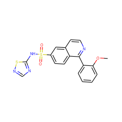 COc1ccccc1-c1nccc2cc(S(=O)(=O)Nc3ncns3)ccc12 ZINC000225092512