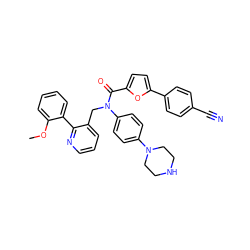 COc1ccccc1-c1ncccc1CN(C(=O)c1ccc(-c2ccc(C#N)cc2)o1)c1ccc(N2CCNCC2)cc1 ZINC000073220590