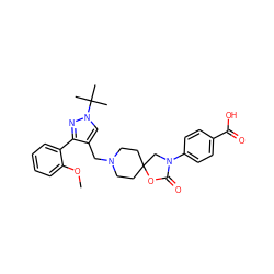 COc1ccccc1-c1nn(C(C)(C)C)cc1CN1CCC2(CC1)CN(c1ccc(C(=O)O)cc1)C(=O)O2 ZINC000144571489