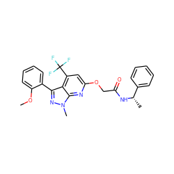 COc1ccccc1-c1nn(C)c2nc(OCC(=O)N[C@@H](C)c3ccccc3)cc(C(F)(F)F)c12 ZINC000117513470