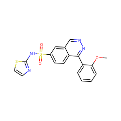 COc1ccccc1-c1nncc2cc(S(=O)(=O)Nc3nccs3)ccc12 ZINC000225077978