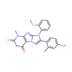 COc1ccccc1-n1c(-c2ccc(O)cc2C)cn2c3c(=O)[nH]c(=O)n(C)c3nc12 ZINC000045319498