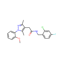 COc1ccccc1-n1nc(C)c(CC(=O)NCc2ccc(F)cc2Cl)c1C ZINC000095565887