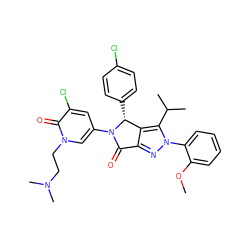 COc1ccccc1-n1nc2c(c1C(C)C)[C@@H](c1ccc(Cl)cc1)N(c1cc(Cl)c(=O)n(CCN(C)C)c1)C2=O ZINC000224096291