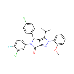 COc1ccccc1-n1nc2c(c1C(C)C)[C@@H](c1ccc(Cl)cc1)N(c1ccc(F)c(Cl)c1)C2=O ZINC000224071694