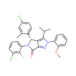 COc1ccccc1-n1nc2c(c1C(C)C)[C@@H](c1ccc(Cl)cc1C)N(c1cccc(Cl)c1F)C2=O ZINC000224081426