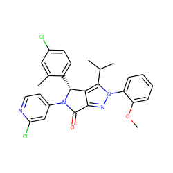 COc1ccccc1-n1nc2c(c1C(C)C)[C@@H](c1ccc(Cl)cc1C)N(c1ccnc(Cl)c1)C2=O ZINC000224111633