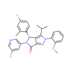 COc1ccccc1-n1nc2c(c1C(C)C)[C@@H](c1ccc(Cl)cc1C)N(c1cncc(Cl)c1)C2=O ZINC000224084121