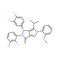 COc1ccccc1-n1nc2c(c1C(C)C)[C@@H](c1ccc(F)c(F)c1)N(c1cccc(Cl)c1F)C2=O ZINC000206161160