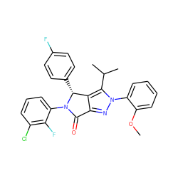 COc1ccccc1-n1nc2c(c1C(C)C)[C@@H](c1ccc(F)cc1)N(c1cccc(Cl)c1F)C2=O ZINC000224059969