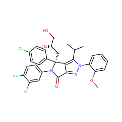 COc1ccccc1-n1nc2c(c1C(C)C)[C@](C[C@H](O)CO)(c1ccc(Cl)cc1)N(c1ccc(F)c(Cl)c1)C2=O ZINC000224101322