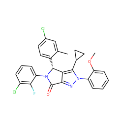 COc1ccccc1-n1nc2c(c1C1CC1)[C@@H](c1ccc(Cl)cc1C)N(c1cccc(Cl)c1F)C2=O ZINC000224119195