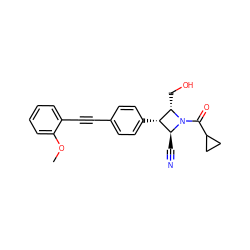 COc1ccccc1C#Cc1ccc([C@H]2[C@H](C#N)N(C(=O)C3CC3)[C@H]2CO)cc1 ZINC000095604609